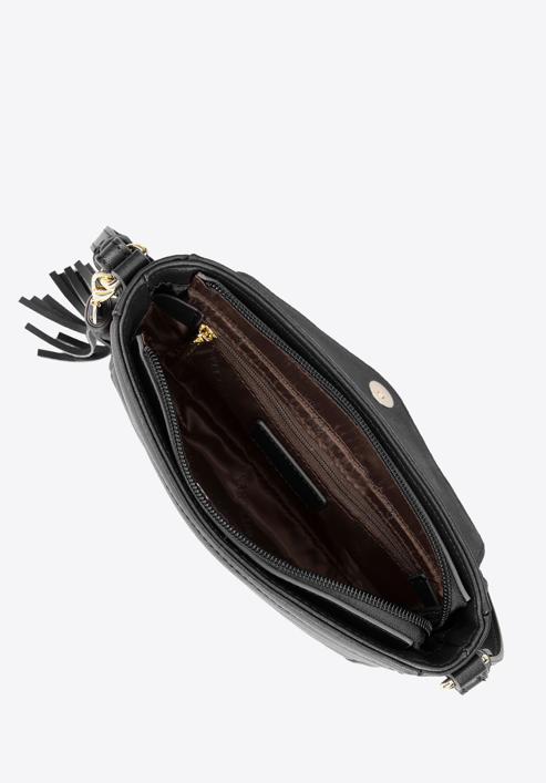Damska torebka skórzana pikowana z chwostem, czarny, 95-4E-620-4, Zdjęcie 3