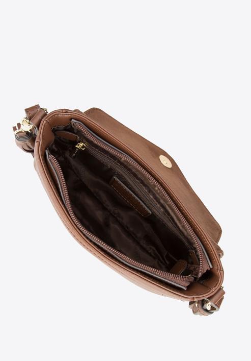 Damska torebka skórzana pikowana z chwostem, brązowy, 95-4E-620-7, Zdjęcie 3