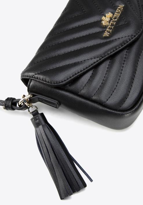 Leather quilted flap bag with tassel detail, black, 95-4E-620-4, Photo 4