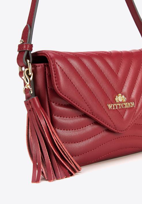 Leather quilted flap bag with tassel detail, burgundy, 95-4E-620-V, Photo 4