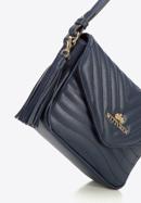 Leather quilted flap bag with tassel detail, dark navy blue, 95-4E-620-V, Photo 4