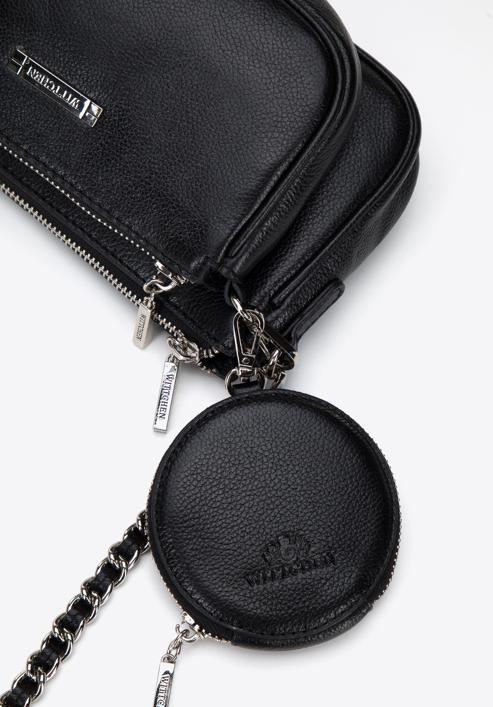 Leather multi-pouch cross body bag, black-silver, 29-4E-011-11, Photo 4