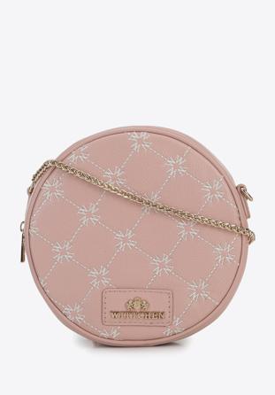 Round embroidered leather handbag, light pink, 96-4E-016-P, Photo 1