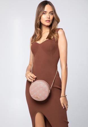 Round embroidered leather handbag, light pink, 96-4E-016-P, Photo 1