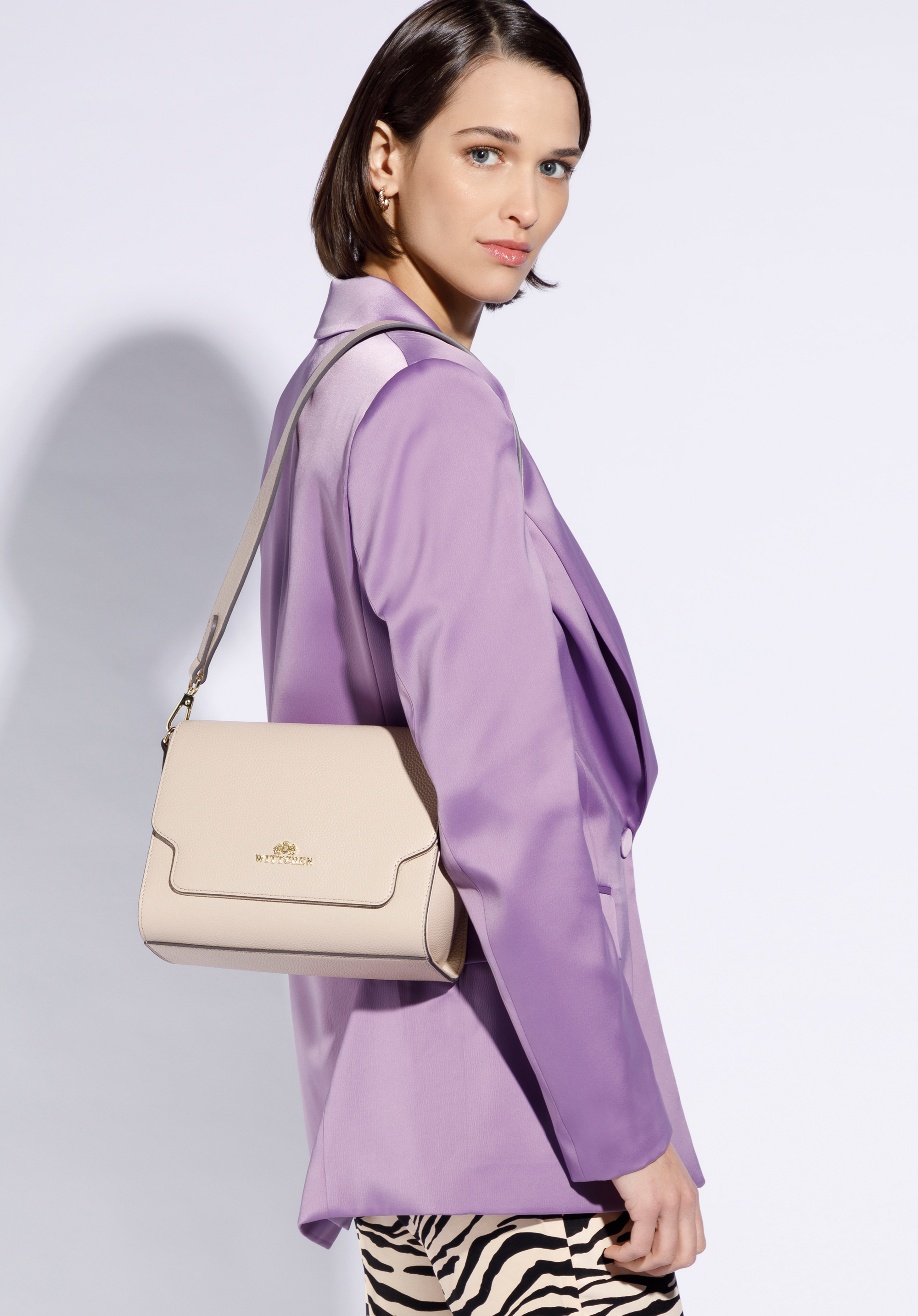 Women's leather flap bag, light beige, 96-4E-600-9, Photo 1