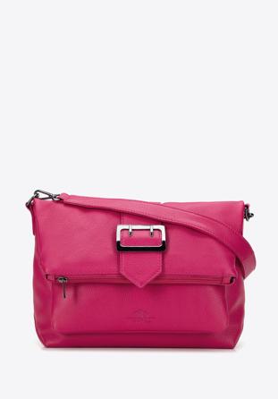 Leather handbag with metal buckle, pink, 95-4E-015-3, Photo 1