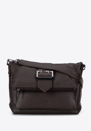 Leather handbag with metal buckle, dark brown, 95-4E-015-4, Photo 1