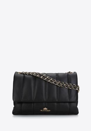 Women's quilted leather flap bag, black, 97-4E-028-1, Photo 1