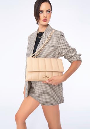 Women's quilted leather flap bag, beige, 97-4E-028-9, Photo 1