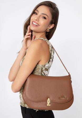 Women's leather handbag with rounded flap, brown, 98-4E-216-5, Photo 1