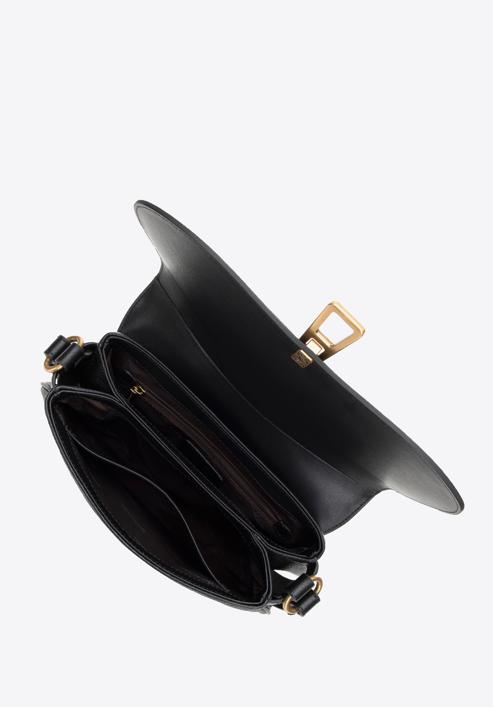 Damska torebka skórzana z zaokrągloną klapą mała, czarny, 98-4E-215-5, Zdjęcie 3