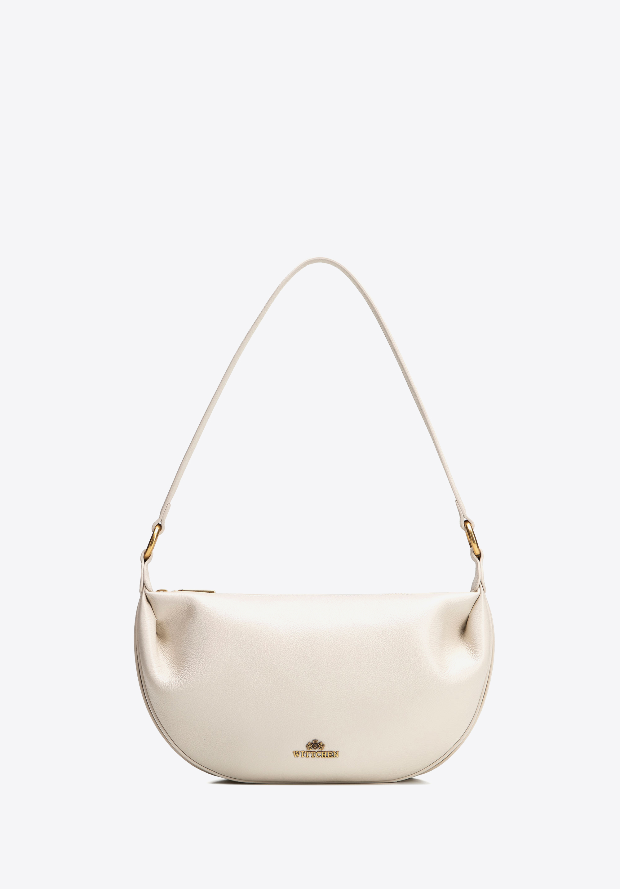 Damska torebka typu bagietka ze skóry naturalnej, kremowy, 102-4E-611-0, Zdjęcie 1