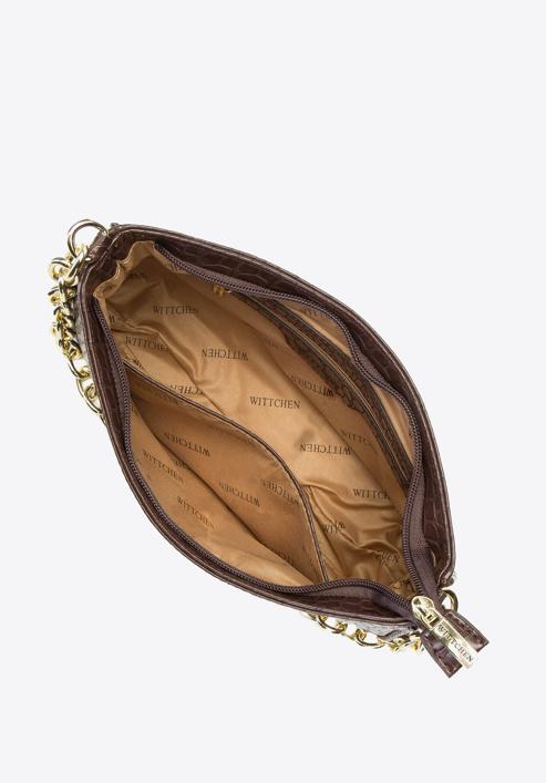 Damska torebka typu baguette na łańcuszku, ciemny brąz, 93-4Y-420-05, Zdjęcie 4