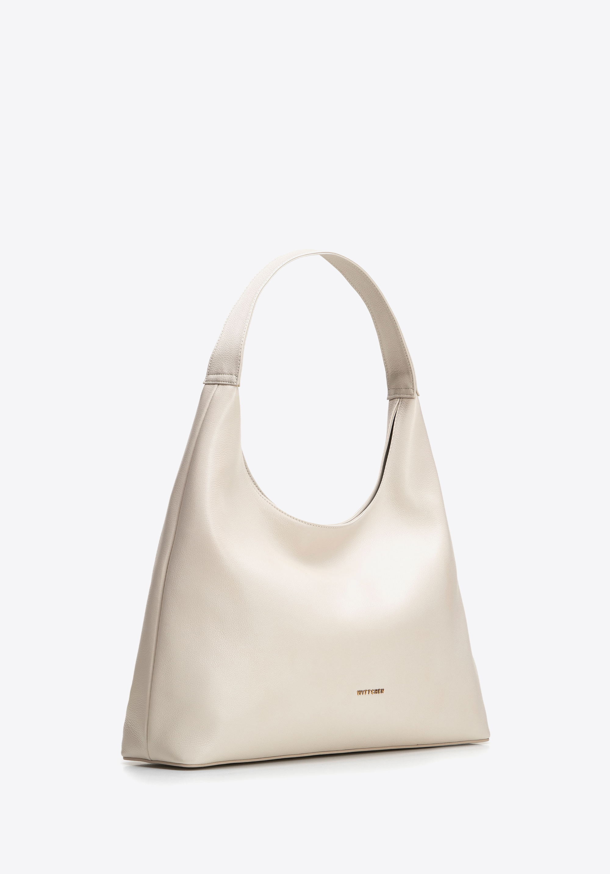 Women's leather hobo bag, cream, 102-4E-605-0, Photo 1