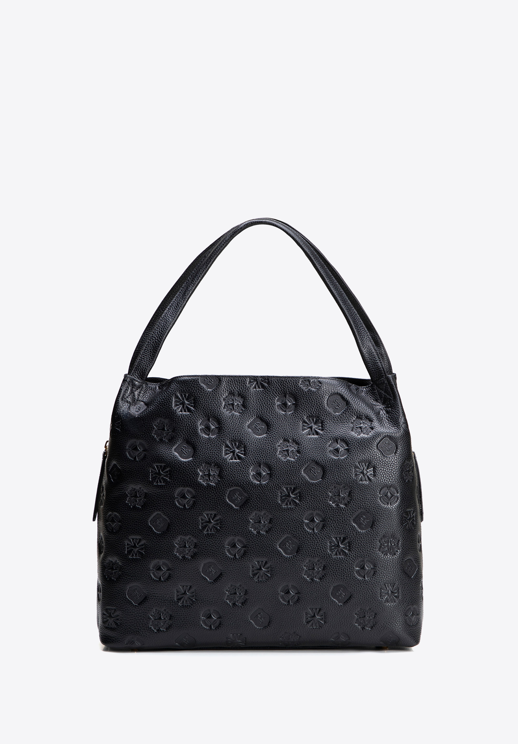 Women's monogram leather hobo bag, black-gold, 100-4E-625-1G, Photo 1