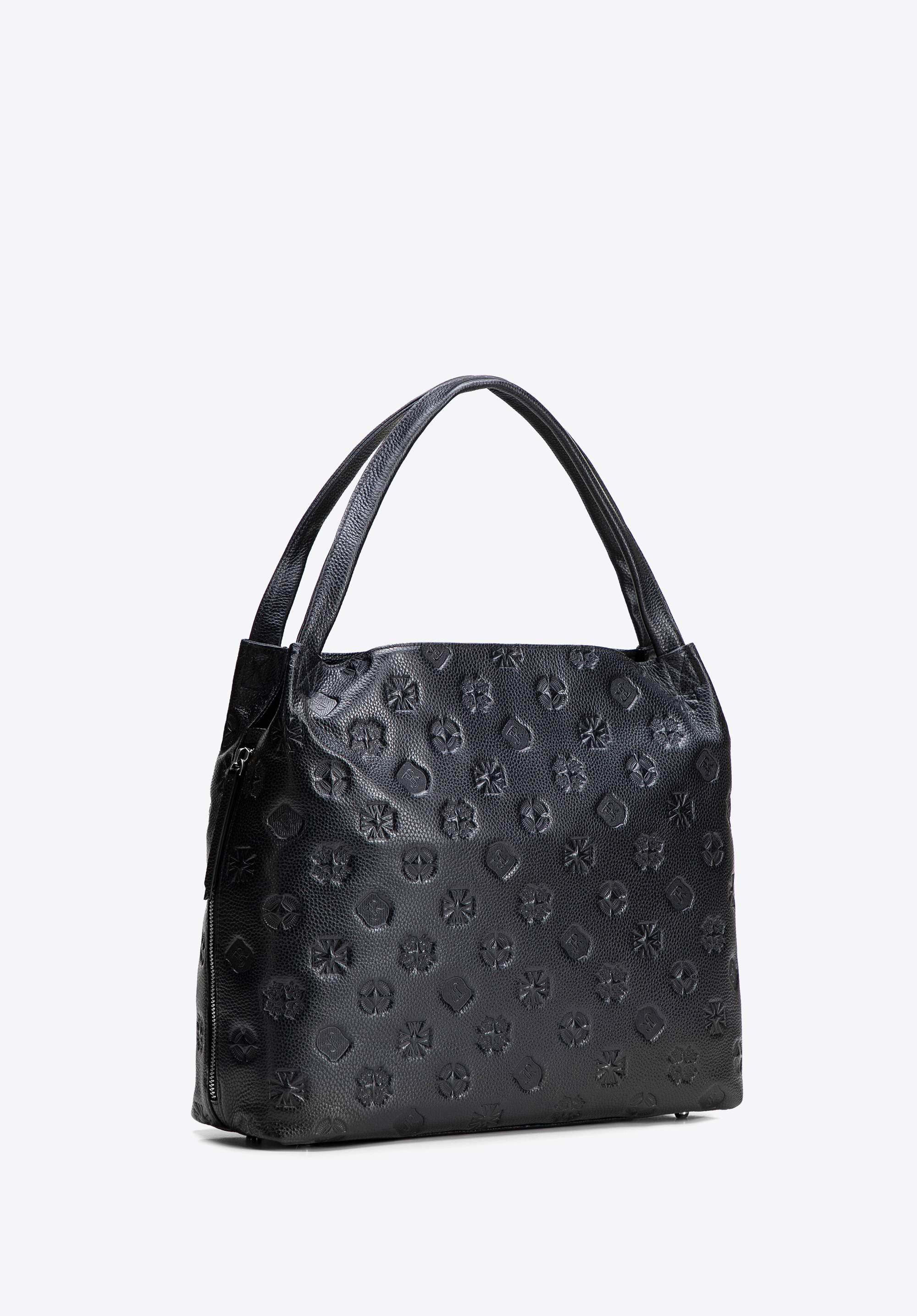 Women's monogram leather hobo bag, black-silver, 100-4E-625-1S, Photo 1