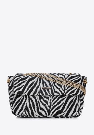 Damska torebka w zebrę na łańcuszku, biało-czarny, 95-4Y-062-1, Zdjęcie 1