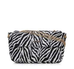 Damska torebka w zebrę na łańcuszku, biało-czarny, 95-4Y-062-1, Zdjęcie 1