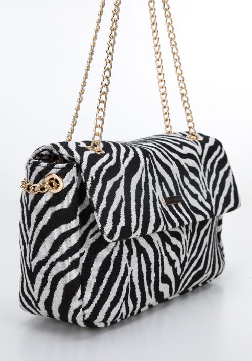 Damska torebka w zebrę na łańcuszku, biało-czarny, 95-4Y-062-1, Zdjęcie 6