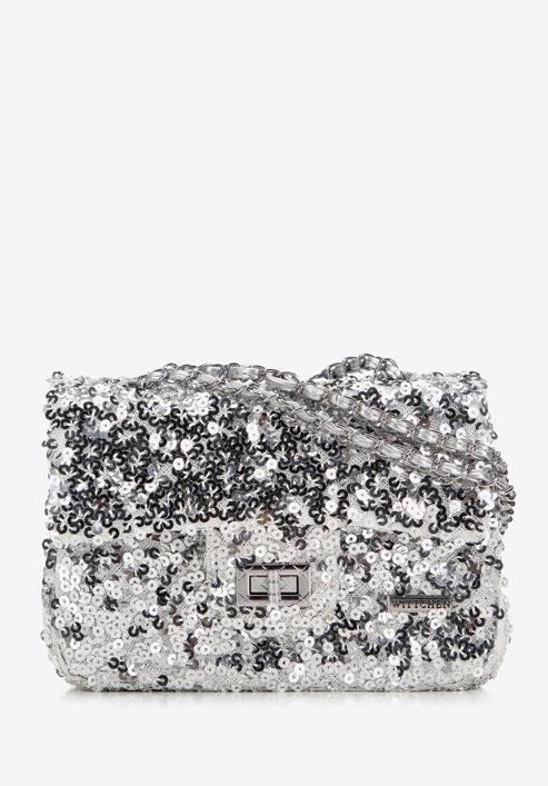 Sequin chain clutch strap bag, silver, 98-4Y-023-X, Photo 1