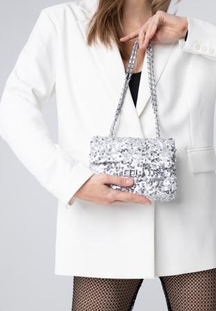 Sequin chain clutch strap bag, silver, 98-4Y-023-S, Photo 1