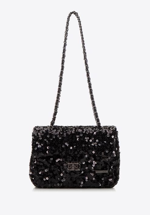 Sequin chain clutch strap bag, black, 98-4Y-023-1, Photo 2