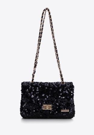 Sequin chain clutch strap bag, black-gold, 98-4Y-023-1G, Photo 1