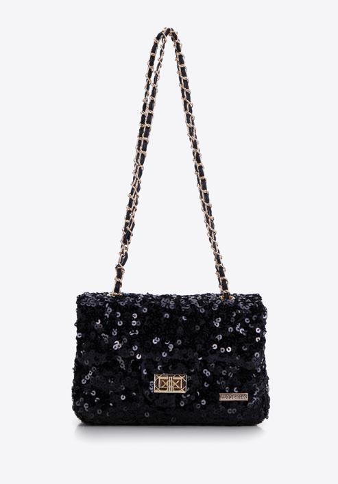 Sequin chain clutch strap bag, black-gold, 98-4Y-023-P, Photo 2