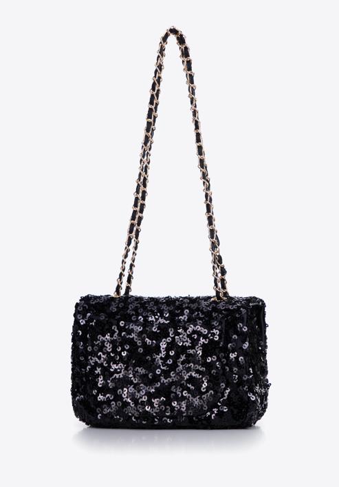 Sequin chain clutch strap bag, black-gold, 98-4Y-023-1G, Photo 3