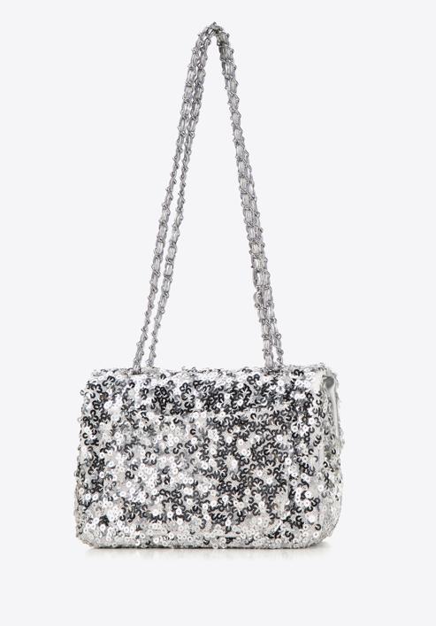 Sequin chain clutch strap bag, silver, 98-4Y-023-X, Photo 3