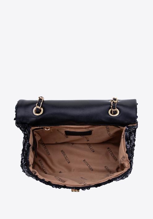 Sequin chain clutch strap bag, black-gold, 98-4Y-023-1G, Photo 4