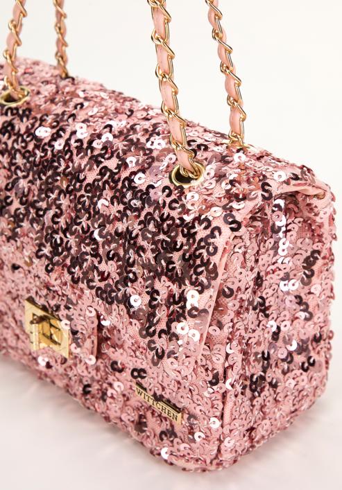 Sequin chain clutch strap bag, pink, 98-4Y-023-S, Photo 6