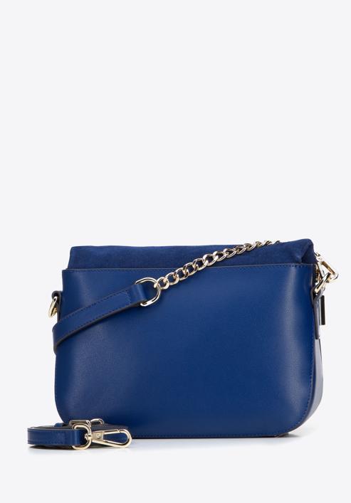 Leather handbag with flap with hidden pocket, navy blue, 95-4E-649-7, Photo 2