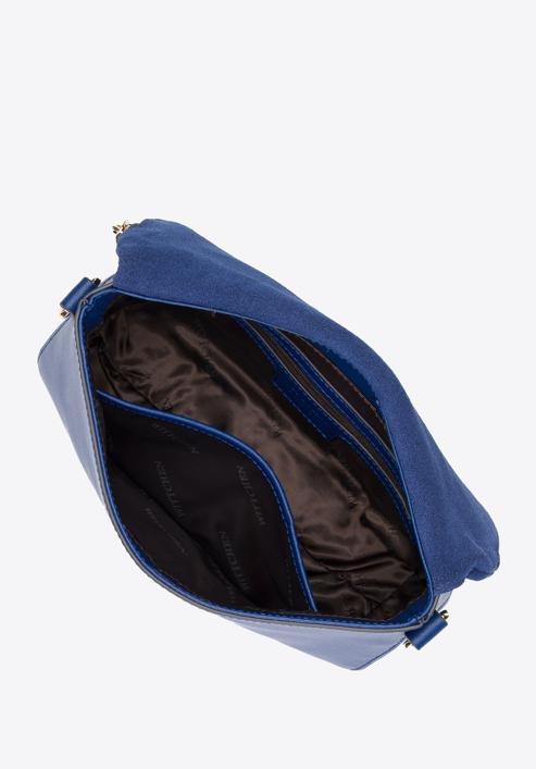Leather handbag with flap with hidden pocket, navy blue, 95-4E-649-7, Photo 3