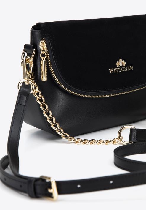 Leather handbag with flap with hidden pocket, black, 95-4E-649-7, Photo 4