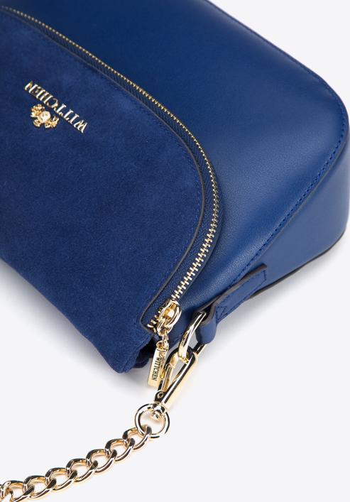 Leather handbag with flap with hidden pocket, navy blue, 95-4E-649-7, Photo 4