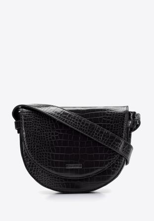Croc print saddle clutch bag, black, 97-4Y-770-1, Photo 1