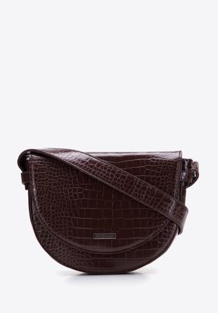 Croc print saddle clutch bag, dark brown, 97-4Y-770-5, Photo 1