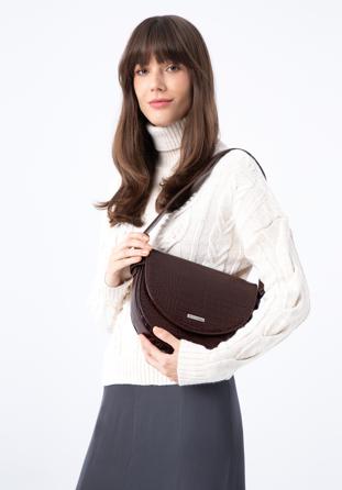 Croc print saddle clutch bag, dark brown, 97-4Y-770-5, Photo 1