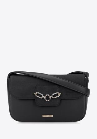 Women's flap bag with chain strap detail, black, 95-4Y-412-1, Photo 1