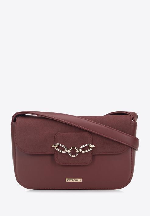 Women's flap bag with chain strap detail, burgundy, 95-4Y-412-9, Photo 1