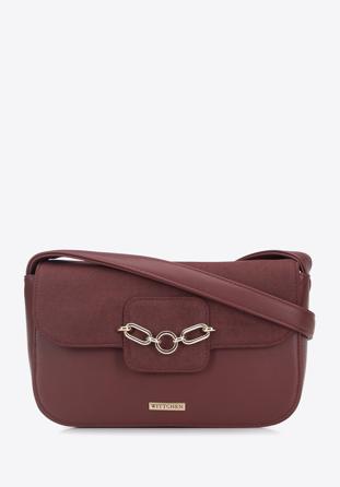 Women's flap bag with chain strap detail, burgundy, 95-4Y-412-3, Photo 1