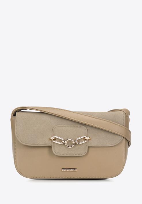 Women's flap bag with chain strap detail, beige, 95-4Y-412-3, Photo 1