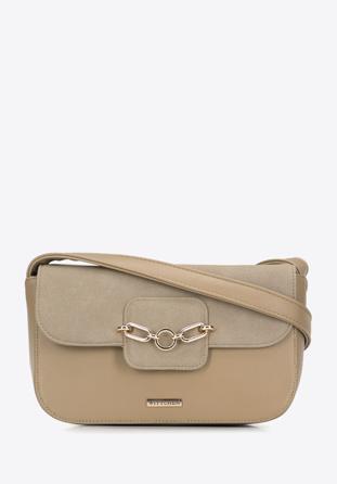Women's flap bag with chain strap detail, beige, 95-4Y-412-9, Photo 1