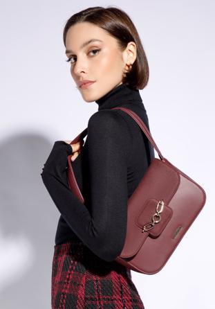 Women's flap bag with chain strap detail, burgundy, 95-4Y-412-3, Photo 1