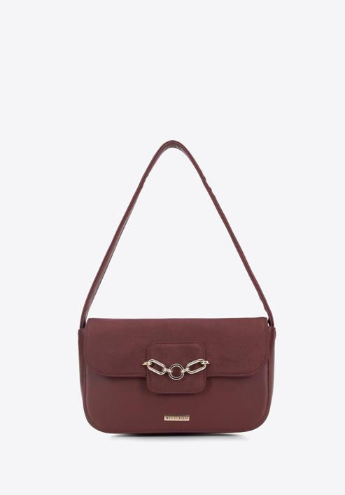 Women's flap bag with chain strap detail, burgundy, 95-4Y-412-9, Photo 2