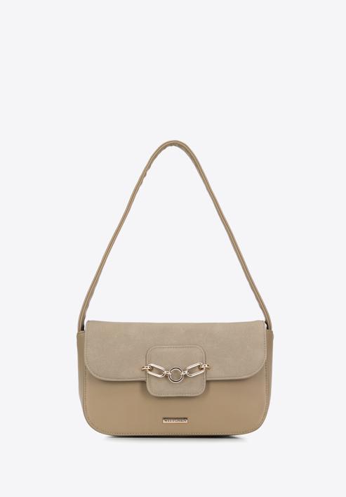 Women's flap bag with chain strap detail, beige, 95-4Y-412-3, Photo 2