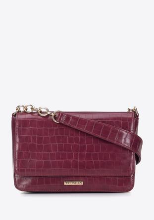 Faux leather croc flap bag, burgundy, 95-4Y-414-3, Photo 1