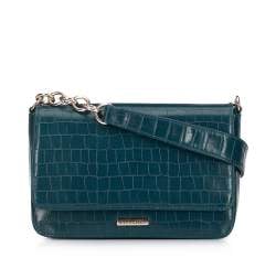Faux leather croc flap bag, dark turquoise, 95-4Y-414-Z, Photo 1