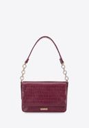 Faux leather croc flap bag, burgundy, 95-4Y-414-3, Photo 2